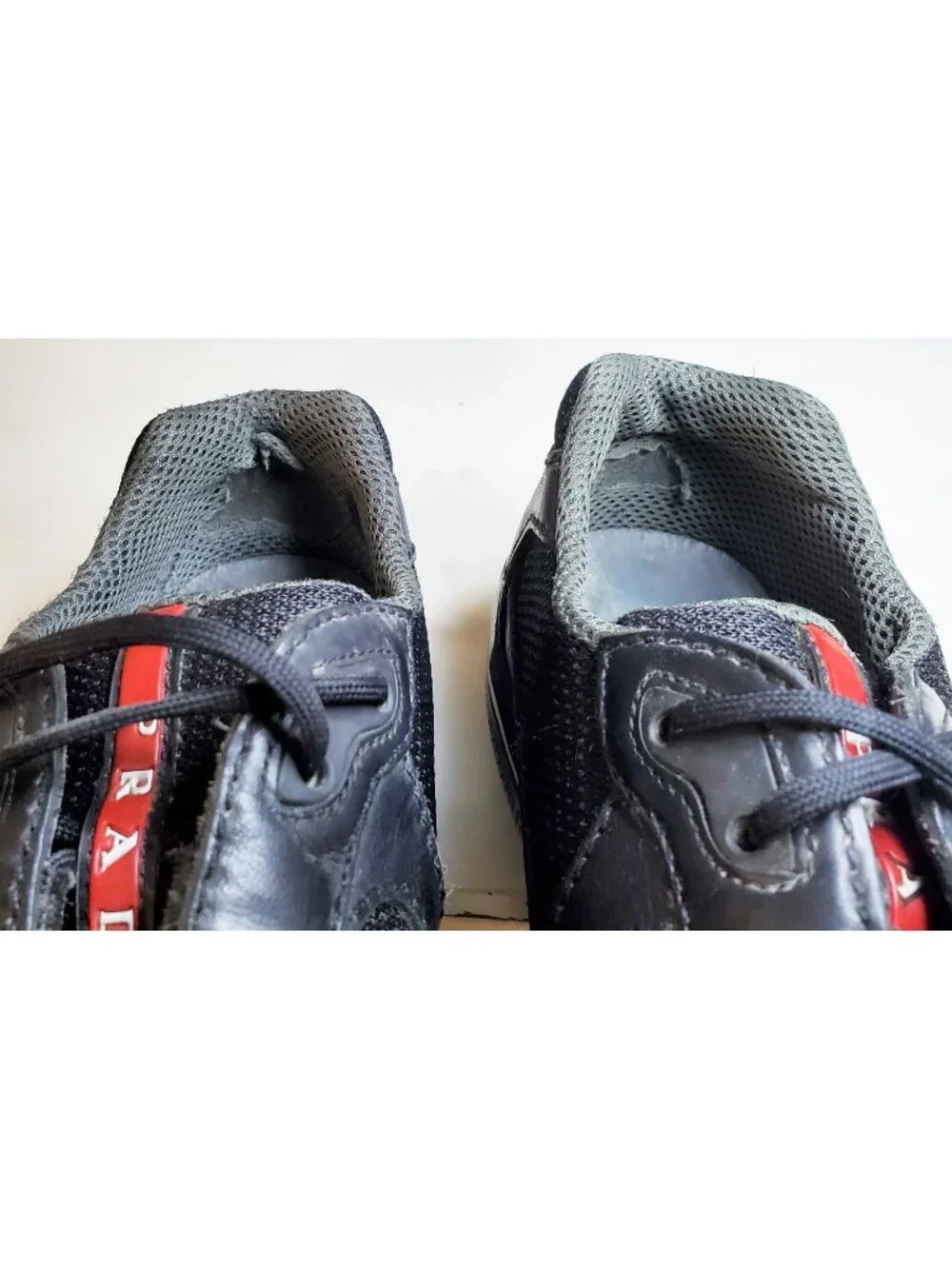 Vintage Prada Womens Sneakers Linea Rossa America’s Cup Black Leather Shoes 37,5
